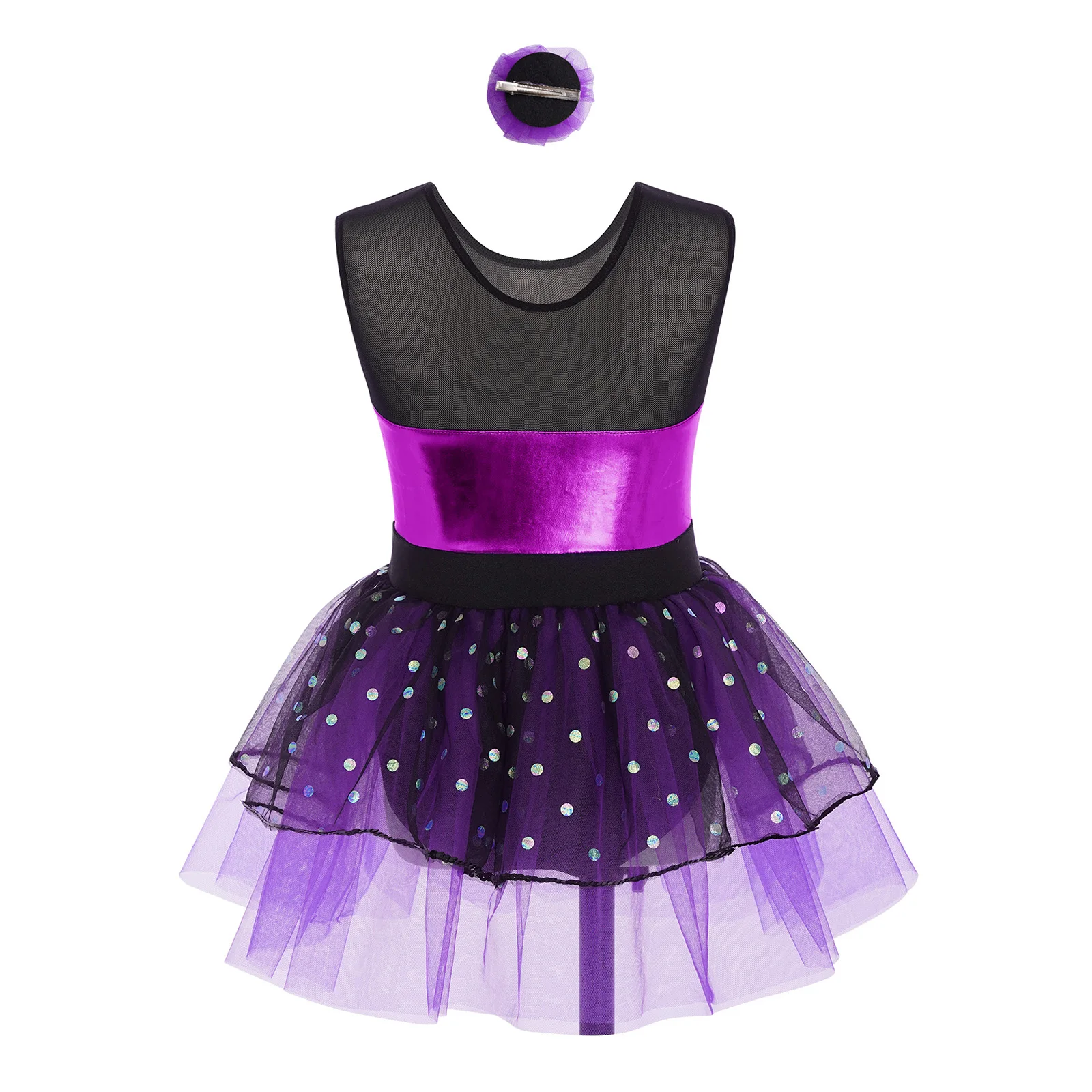 Girls Temperament Swan Ballet Dance Performance Dress Fashion Sleeveless Sheer Mesh Tulle Dress with Headwear for Party Holiday