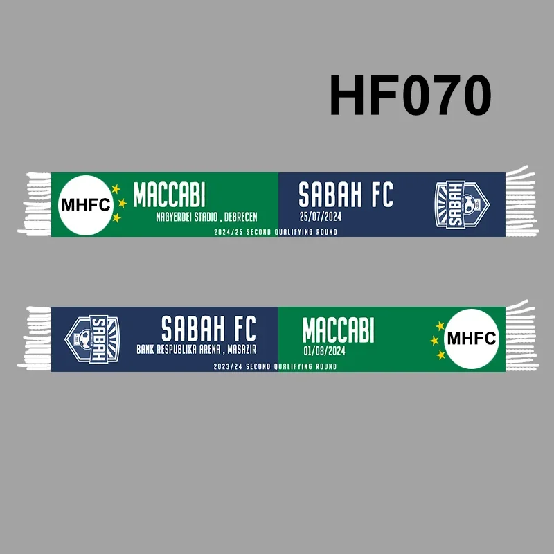 145*18 cm Size Conference Second Qualifying Round MHFC & Sabah FC Scarf for Fans Double-faced Knitted HF070