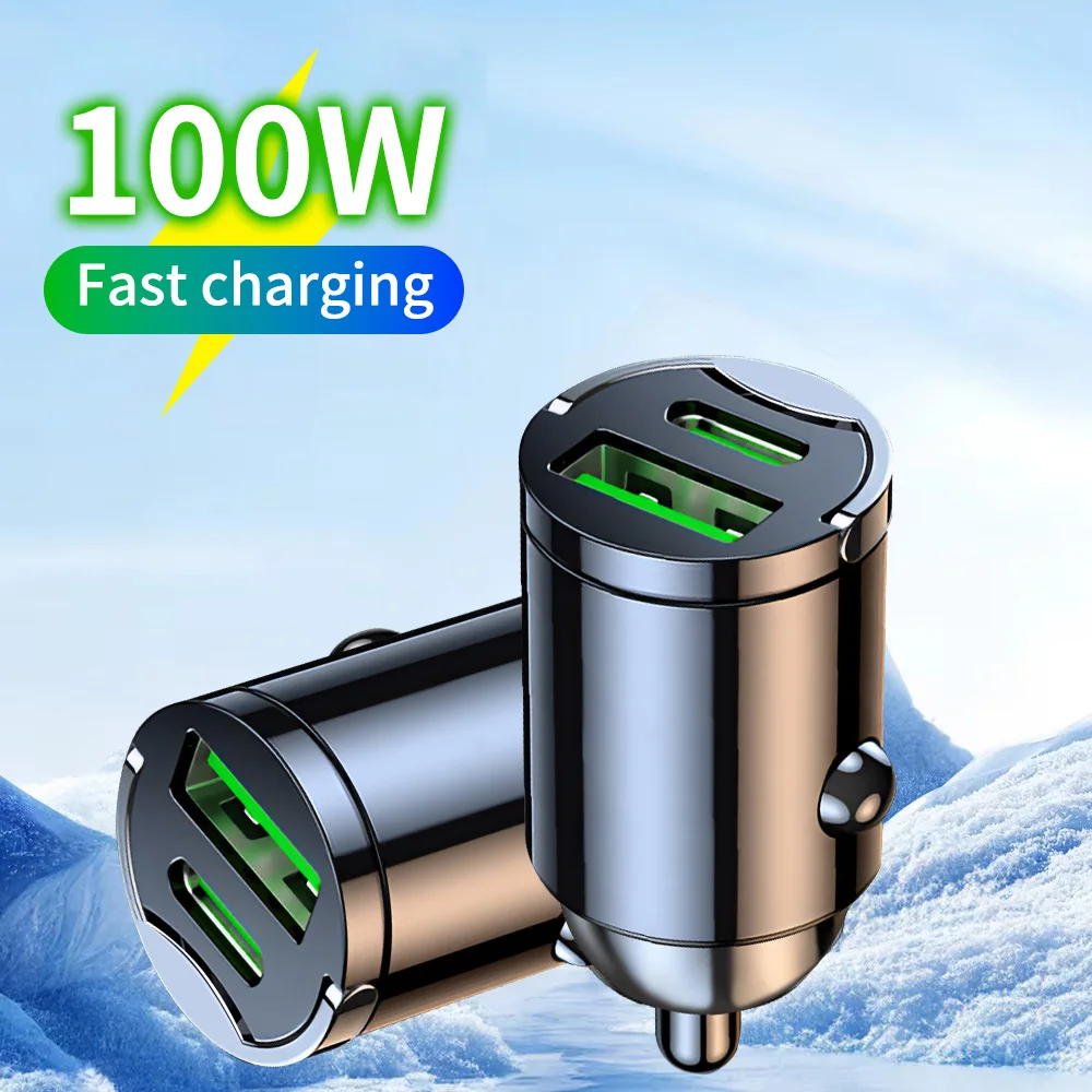 

Fast Charge Car Charger Portable High Speed 100W PD QC3.0 Pull Ring 2 USB Ports Type-c Adapter For Samsung iPhone Xiaomi Pixel