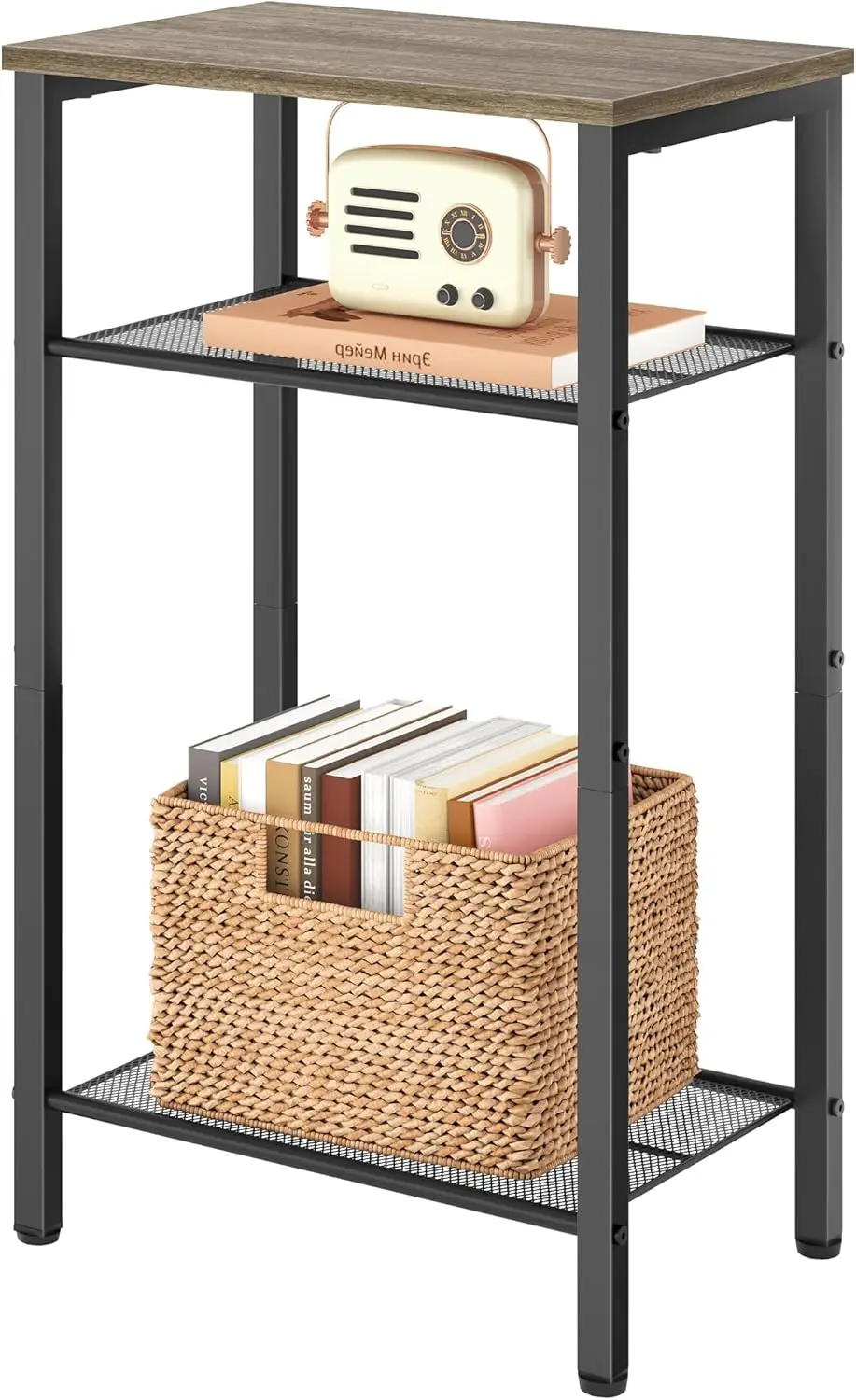 

3 Tier End Table, Telephone Table, Tall Side Table with Storage, Small Nightstand for Small Spaces, Metal Frame, For Living R