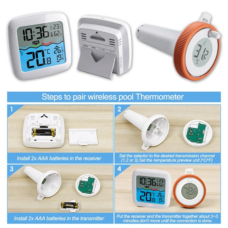 Pool Thermometer Wireless Floating Easy Read, Digital Pool Thermometers, For Swimming Pool, Bathtub, Fish Tank Easy Install