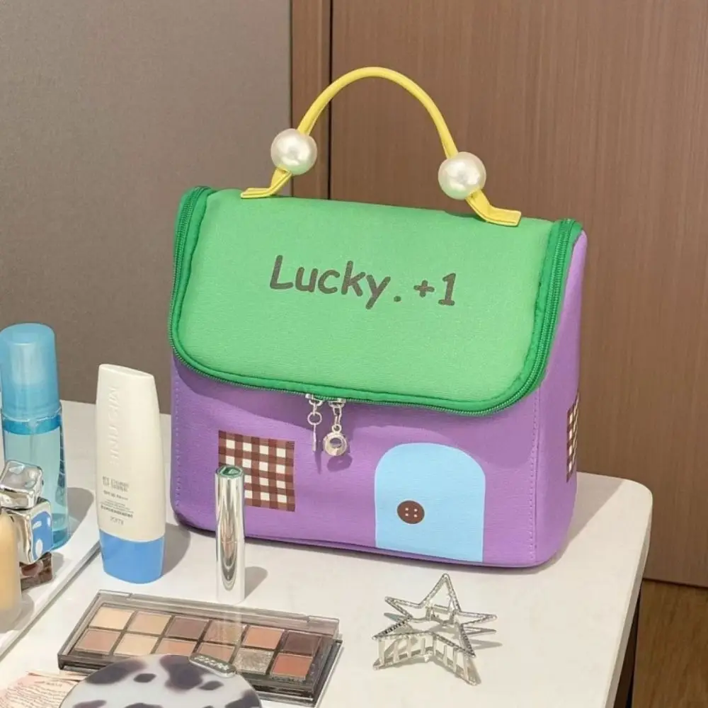

Large Capacity Cute Cabin Makeup Bag House-shaped Square Handheld Cosmetic Case Zipper Cartoon Portable Storage Bag Toiletry Bag