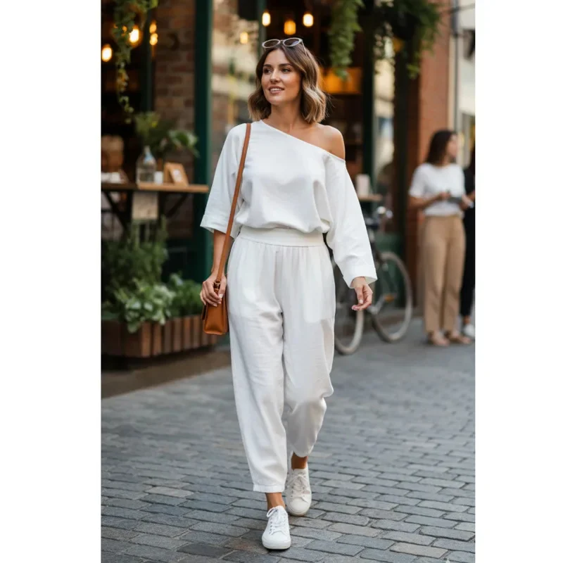 

Boho Chic Spring Linen Set Women Loose Top & Balloon Pants Relaxed Casual Outfit Travel Date Lounge Minimalist Fashion