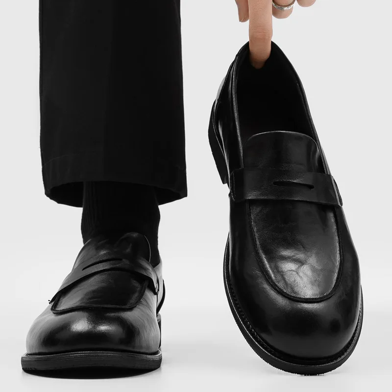

2026 New Arrival Men's Leather Loafers Slip on Formal Business Dress Shoes Flat Casual Mocassins Fashion Footwear Zapatos Hombre