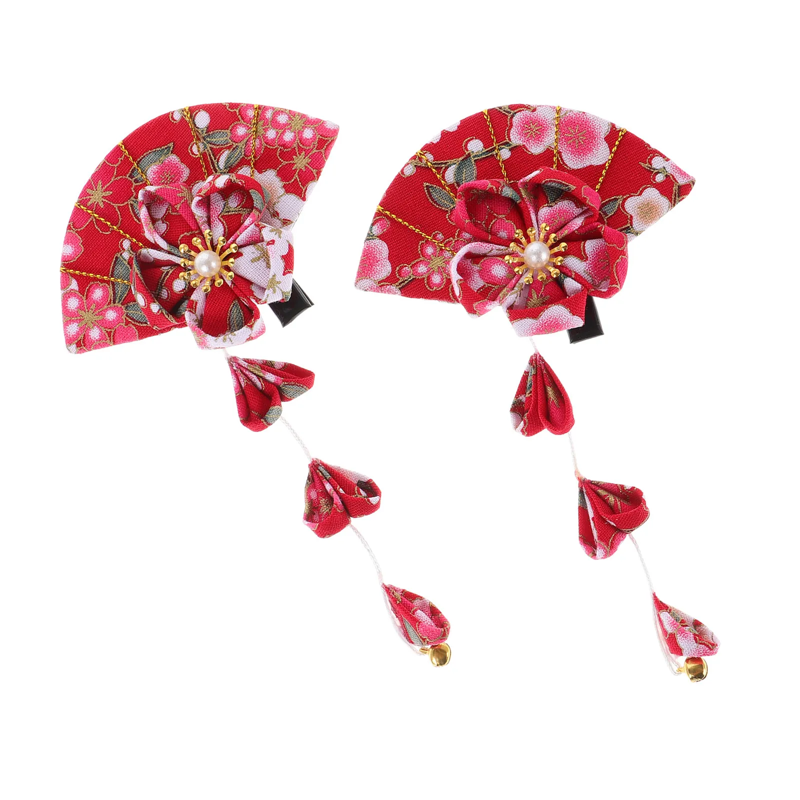 1Pair Cherry Blossom Tassel Hair Clips Elegant Flower Fan Hairstyle Accessories for Women Girls Japanese Style Wedding Party