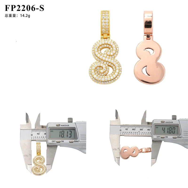 FP2206-S Lefei Exquisite Luxury Trendy Classic Moissanite Design Hiphop Letter S Pendants Necklace Women 925 Silver Jewelry Gift