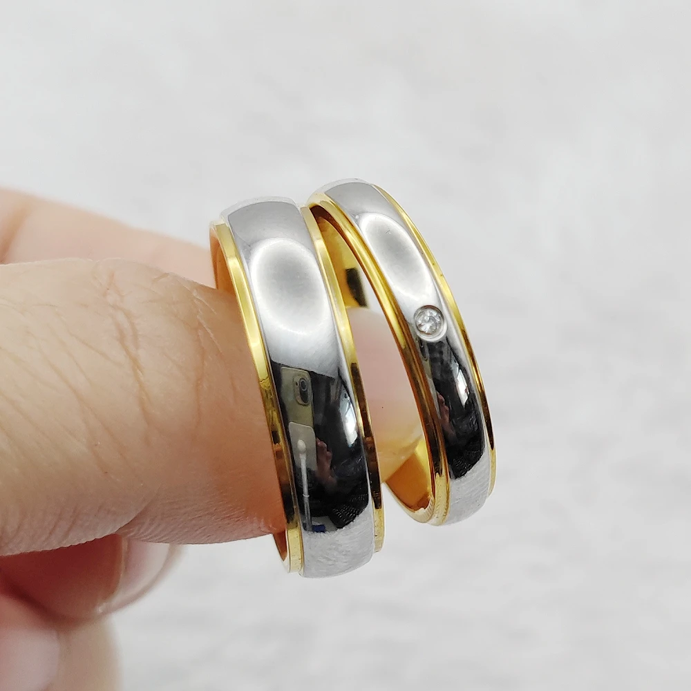 Classic Bicolor Western Jewellery Golden Bridal Promise Wedding Couples Rings For Men And Women Big US Size 15 Male
