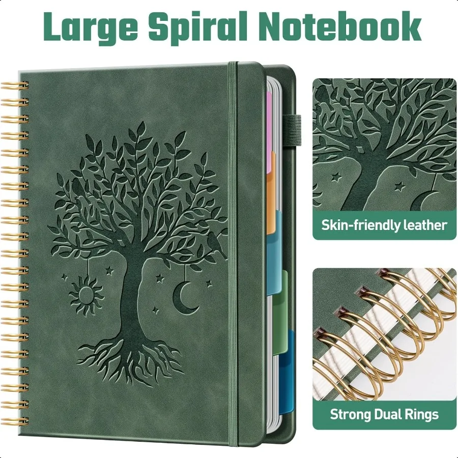 5 Subject Notebook College Ruled Hardcover Spiral Notebook 8.5 x 11 with 5 Removable Dividers 300 Pages 100GSM Large Spiral Not