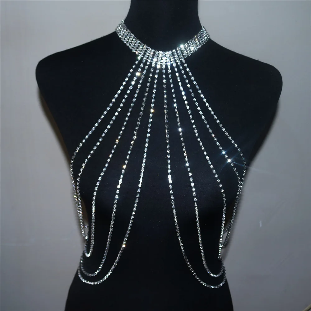 Sexy Body Jewelry Necklace Bikini Chest Chain Makeup Dance Lumbar Chain Crystal Dress Skirt Chain портупея underpants Bra