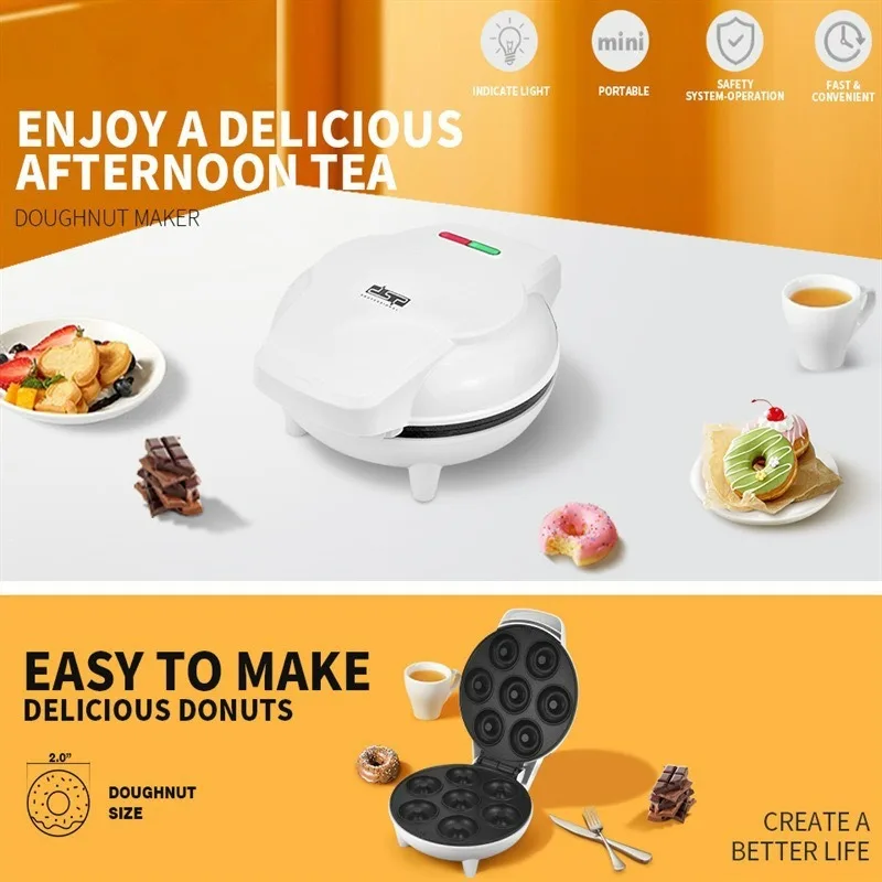 760W朝食メーカー ブラック 7穴ドーナツ丸型ケーキメーカー パンメーカー ワッフル PBT耐熱プラスチック 簡単お手入れ DIY