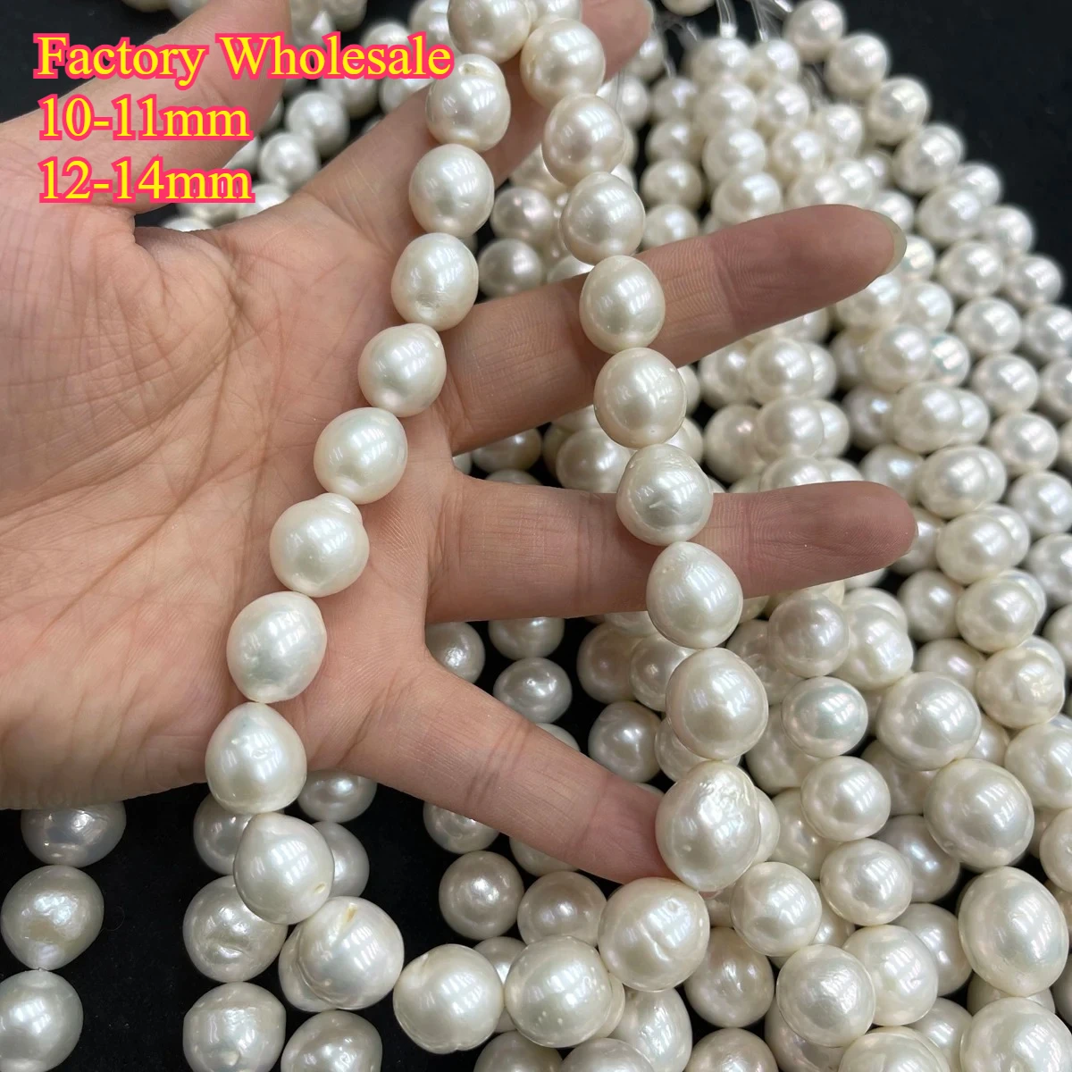 

10-11-12-14mm Natural Freshwater Large White Edison Pearl Round Bead Jewelry Make DIY Necklace Earring Bracelet Accessory Women