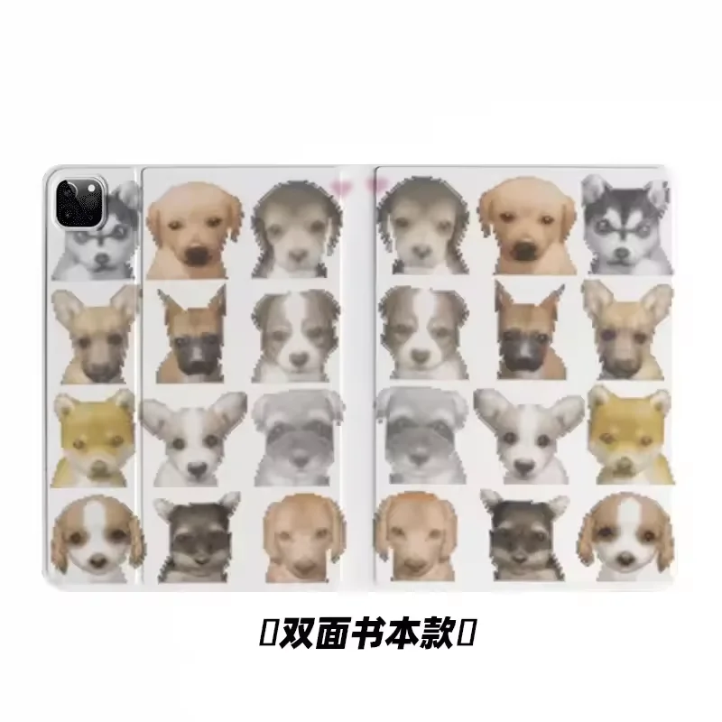 Korean Ins Cute Blurry Dog Face Design For iPad Case iPad 11 7 Pro 10 6 8 2025 Air 5 4 Mini Book-Style Tri-Fold Anti-Bend Cover