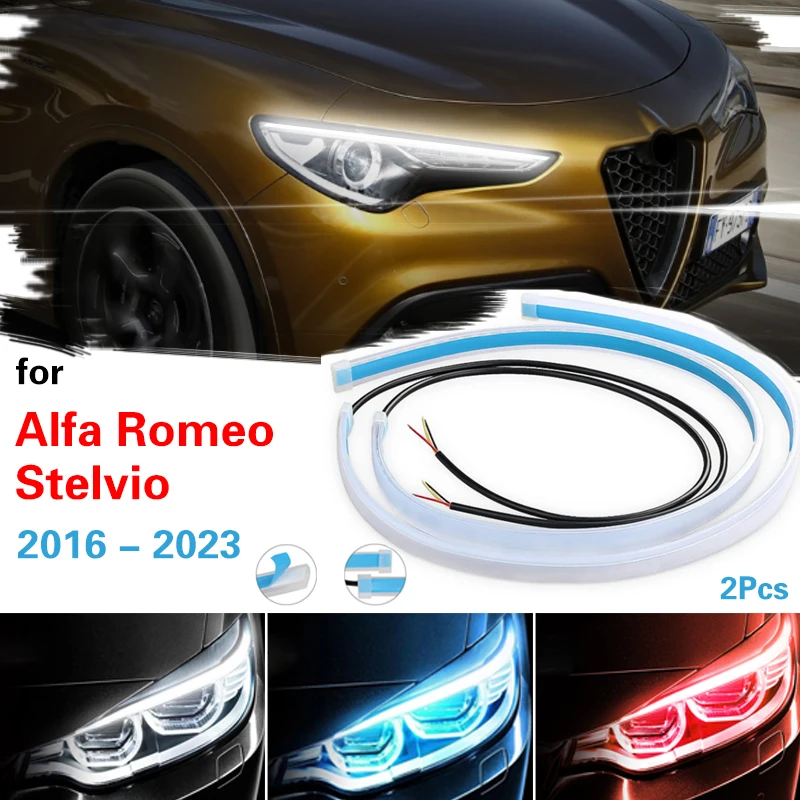 2x DRL Flexible LED Strip Daytime Running Light Turn Signal Light For Alfa Romeo Stelvio 2016-2023 Car Headlight 12V Waterproof