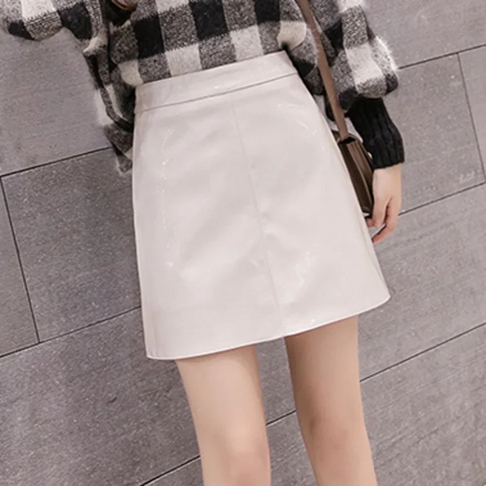 Falda acampanada ajustada de cintura alta, espejo de charol, caramelo, PU, primavera y otoño, nueva llegada, falda de Color sólido 2025, envío gratis