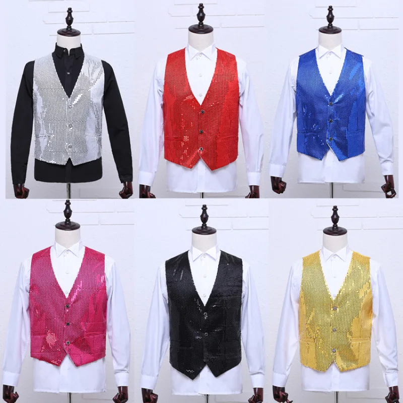 

Men's Stage Costumes, Sequins, Vest, Vest, Studio Photography, Host, Singer, Master of Ceremonies, Colorful Dance Vests