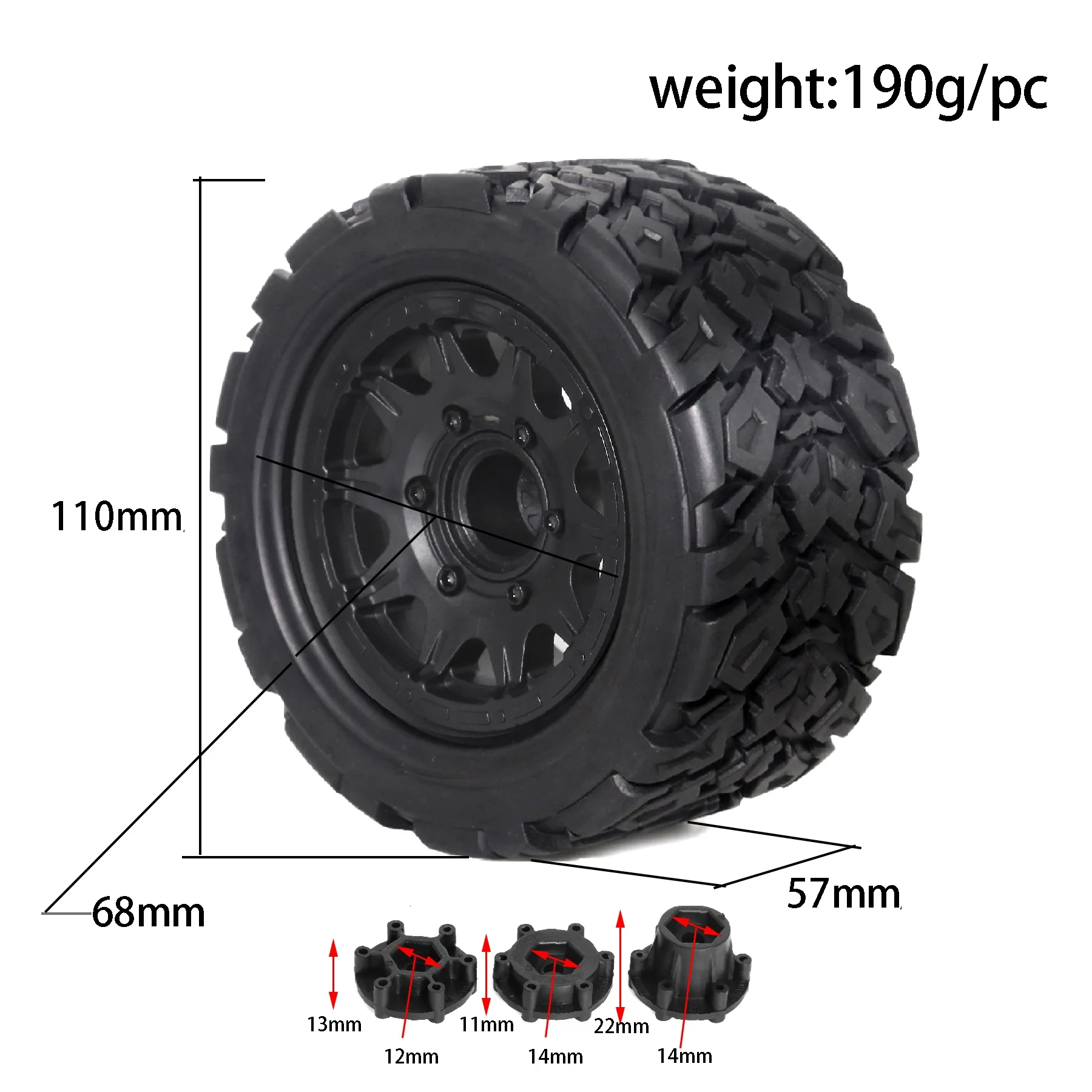 4 Stuks 110Mm 1/10 Monster Stunt Truck Band 12Mm En 14Mm Hex Voor Traxxas Maxx Arrma Graniet Kraton Outcast Tamiya Losi Redcat