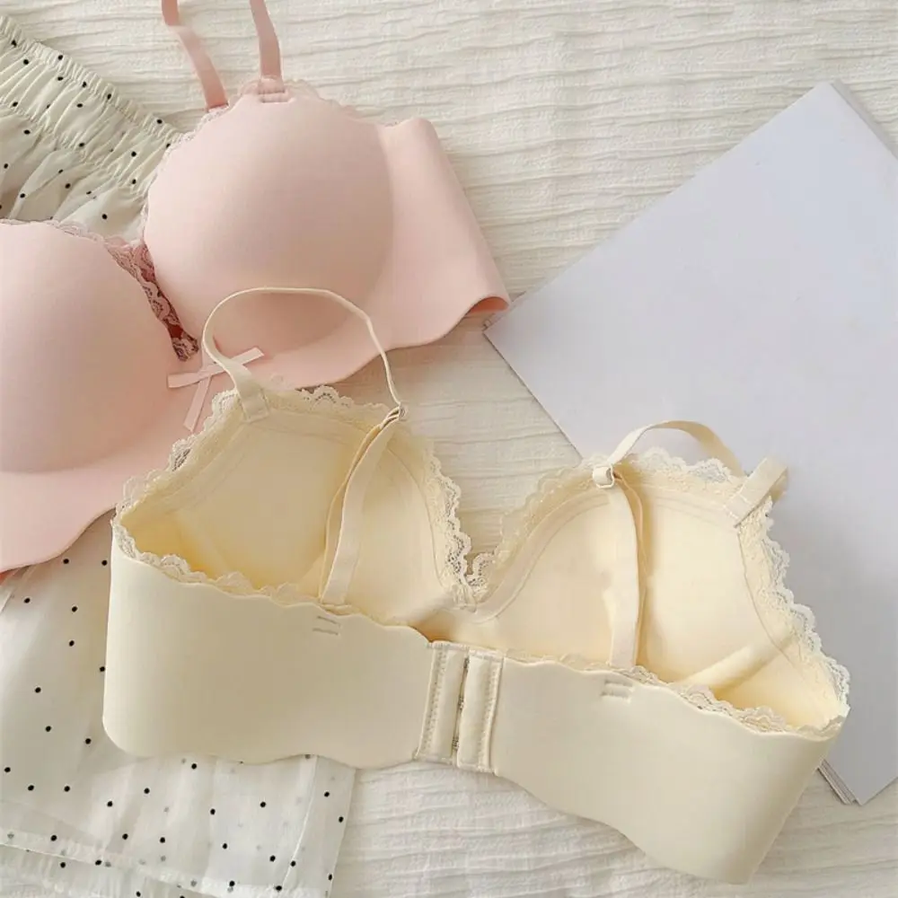 

Бесшовный бюстгальтер пуш-ап без косточек с глубоким V-образным вырезом, кружевной, с бантом, регулируемый, поддерживающий, для девушек