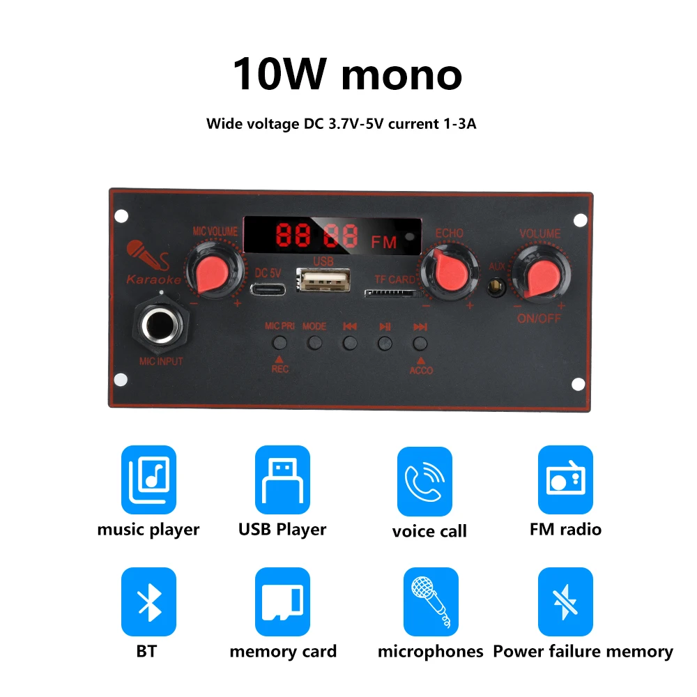 DC 3,7-5V Einkanal-BT 5.0 MP3-Decoder-Board 10W Verstärker Audio-Player MP3-Player Auto LINE-IN FM TF USB Mikrofon Aufnahme – Detail 6