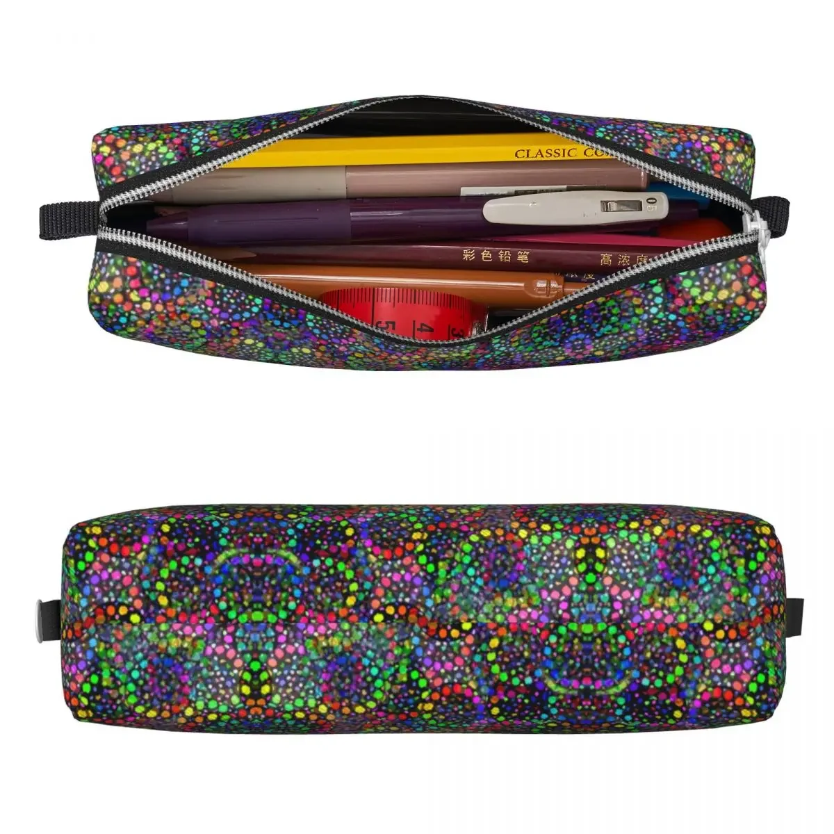 Vintage Pencil Case Rainbow Polka Dot Pencil Box Colorful Spots Print School Pencil Cases Girls Boys Zipper Stationery Organizer