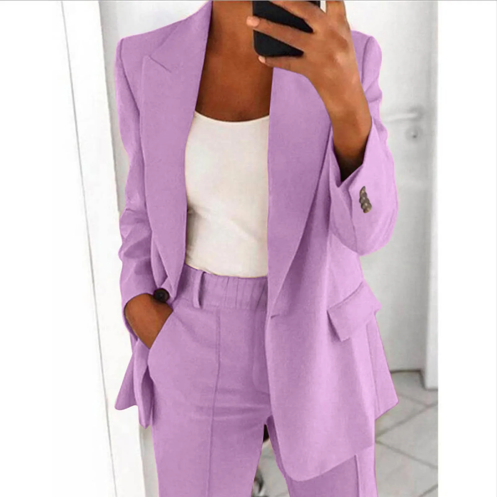 Conjunto de chaqueta fina para mujer, Blazer informal de pierna ancha, pantalones elegantes de dos piezas, trajes de oficina, ropa de negocios,