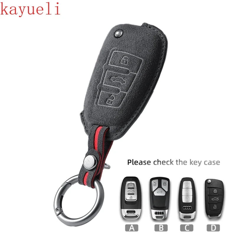 

Leather Car Key Case Suede Fob For Audi A1 A3 8P 8L A4 A5 B6 B7 A6 A7 C5 C6 4F Q3 Q5 Q7 Q8 TT S3 S4 S6 RS Key chain Accessories