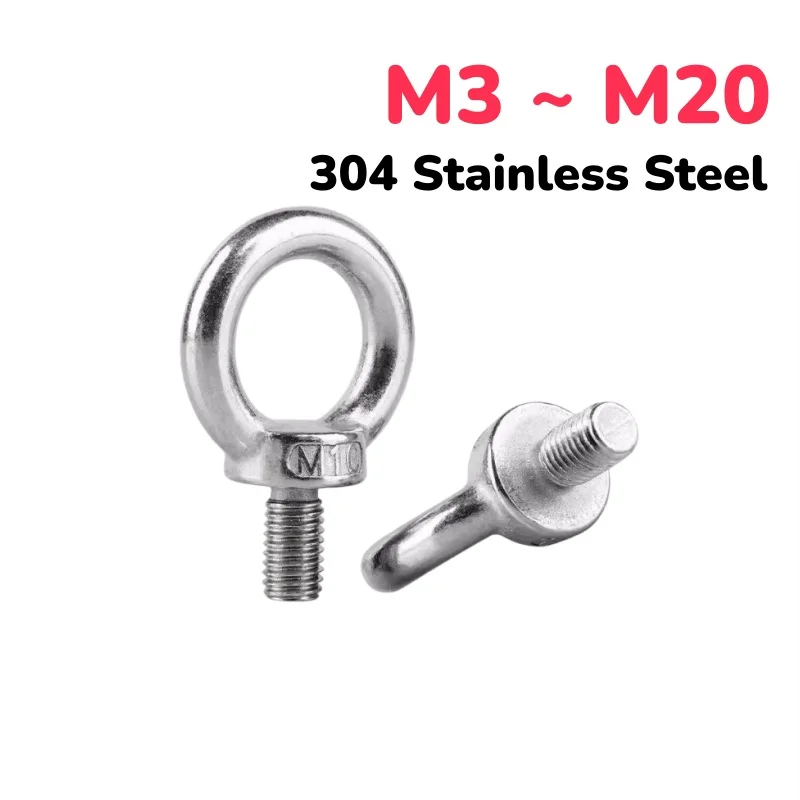 M3 ~ M20 304 Edelstahl Marine-Augenschrauben mit Ringlöchern für Kabelösen, Hebeösen-Schrauben
