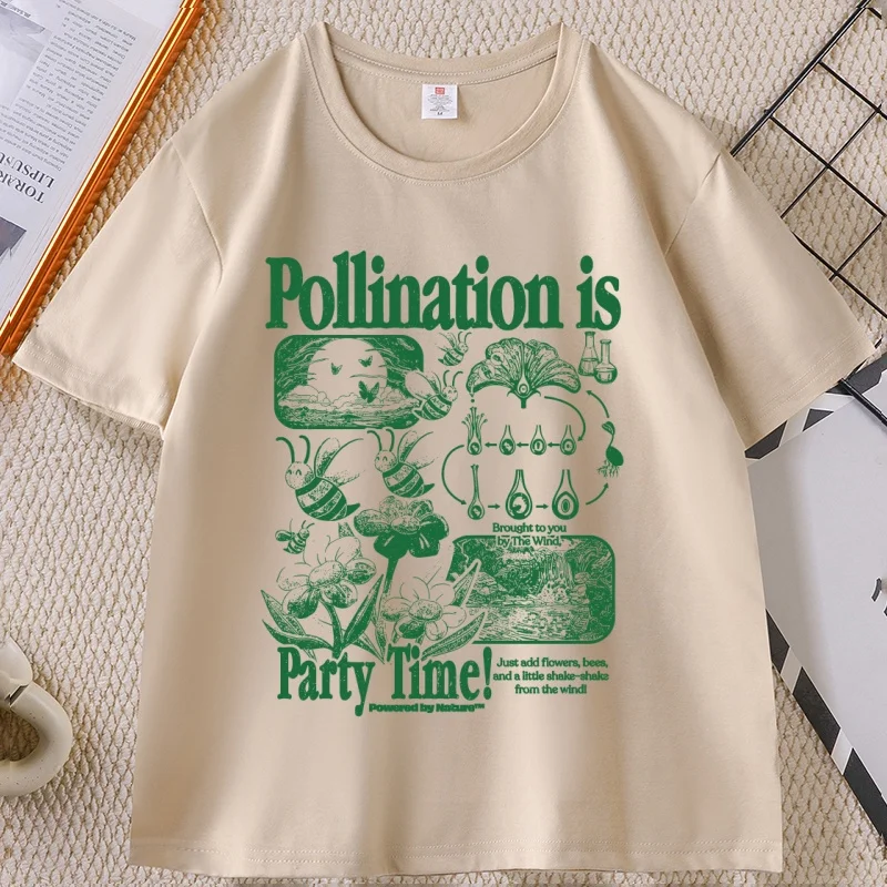 

Bee Pollination Vintage T-Shirt Funny Retro Insect Flower Graphic Tee 90s Science Nature T Shirt Summer Cotton Short Sleeve Tee