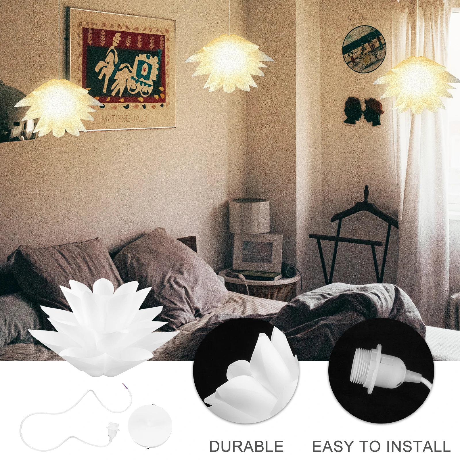 

Lotus Hanging Light 35cm PVC Plastic Ceiling Lamp Creative Decorative Light for Home Coffee Shop Restaurant Bar