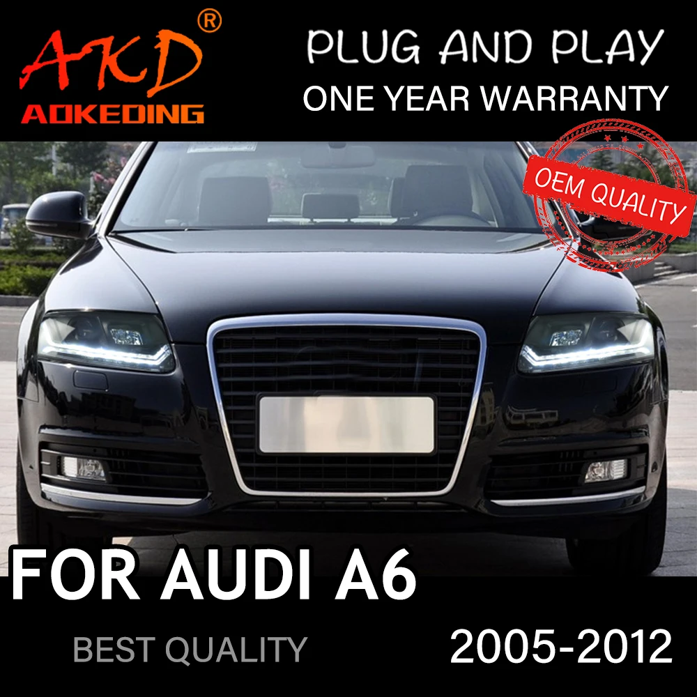 Headlight For AUDI A6 2005-2011 Car автомобильные товары LED DRL Hella 5 Xenon Lens Hid H7 Car AUDI A6 Accessories