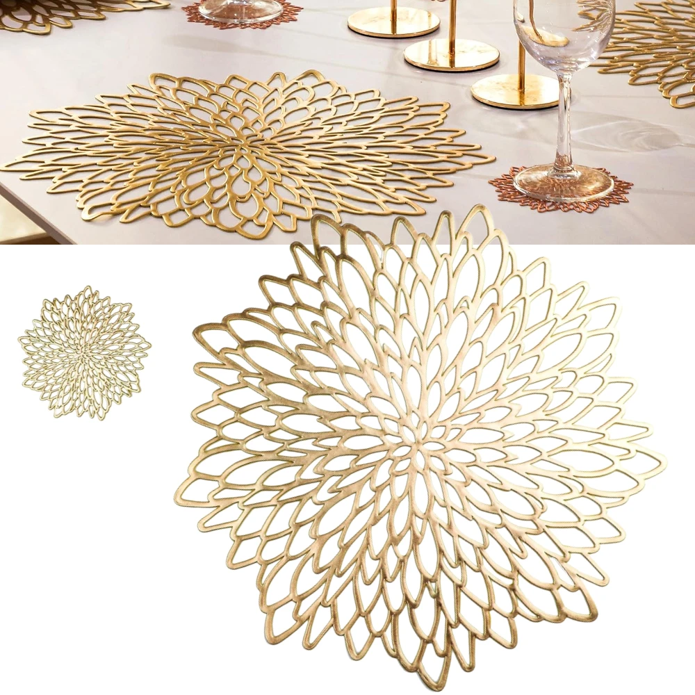 Set of 4 PVC Placemats Hollow Out Leaf Flower Table Mat for Dining Table Centerpiece Wedding Christmas Decor Place Mats Coasters