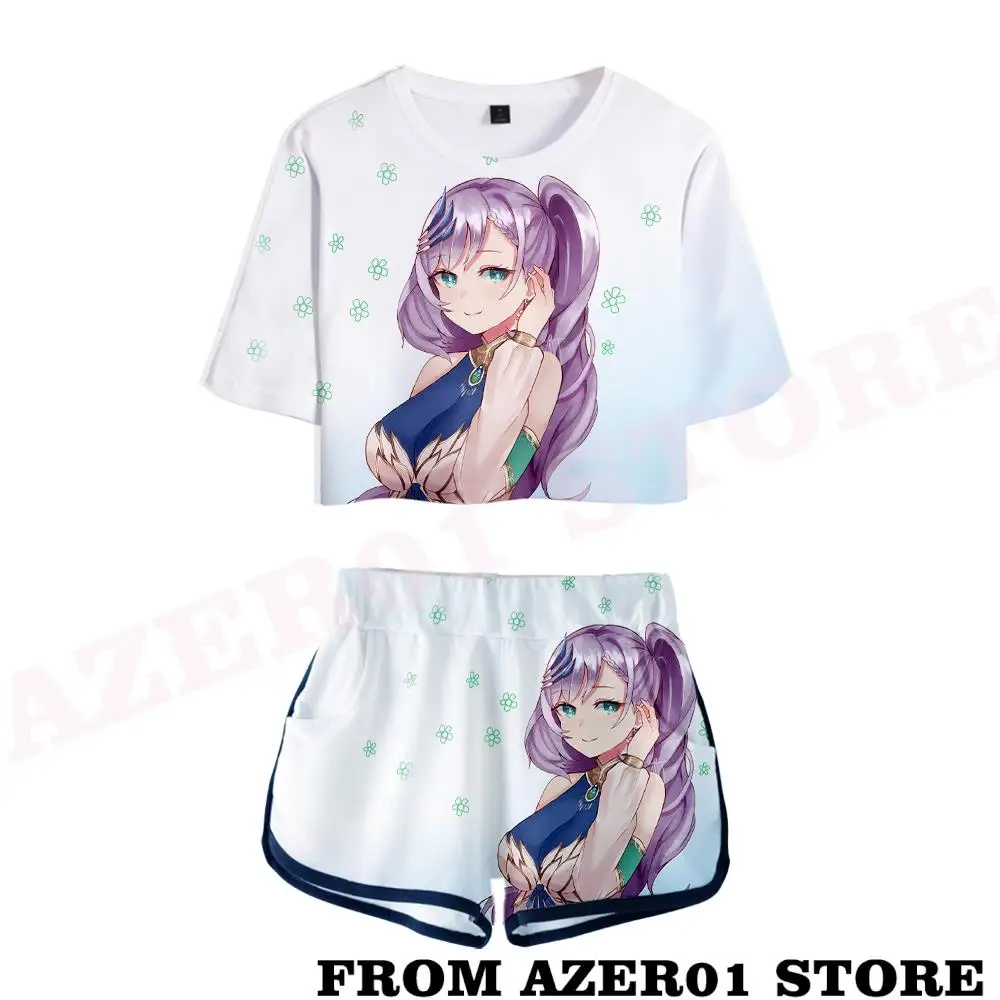 Holive VTuber Pavolia Reine Merch T-shirt Tee zestawy komplety letnie krótkie topy + spodenki talia garnitur zestawy dwuczęściowe