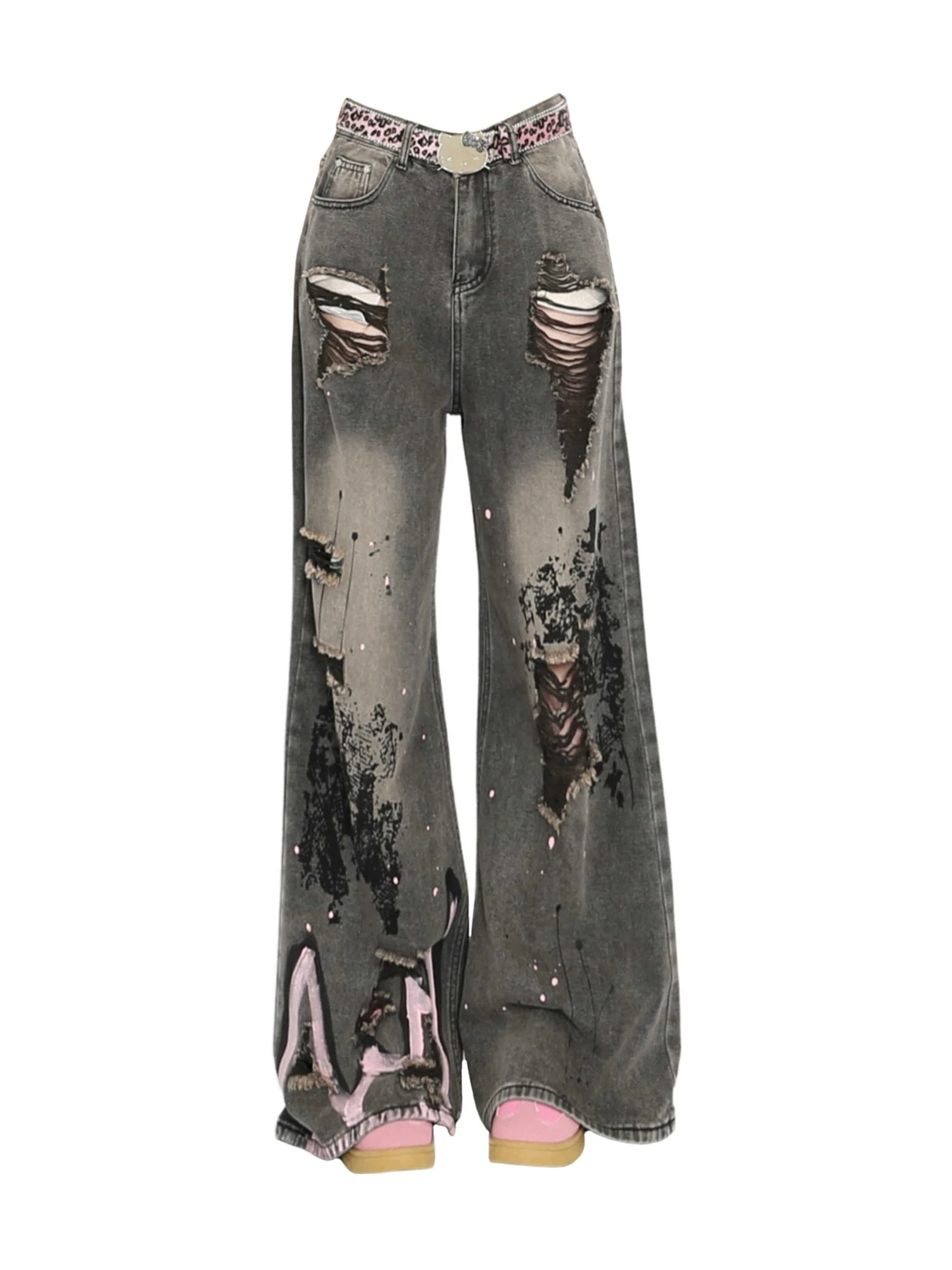 

Women Black Goth Y2k Ripped Jeans Harajuku Vintage Hip Hop Denim Trousers Japanese 2000s Style Grunge Baggy Jeans Pants Clothes