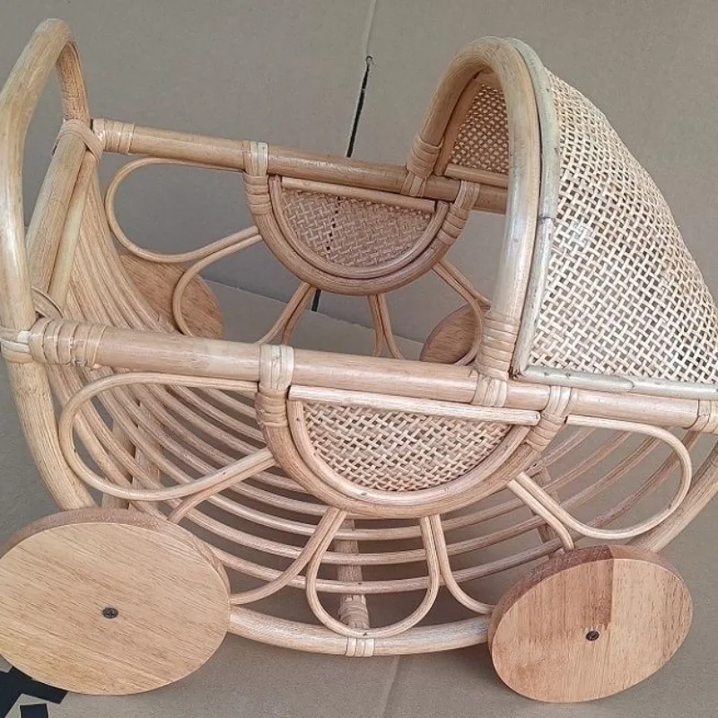 Rattan hand-woven floor storage car, towel storage basket, toy sundries sorting car
