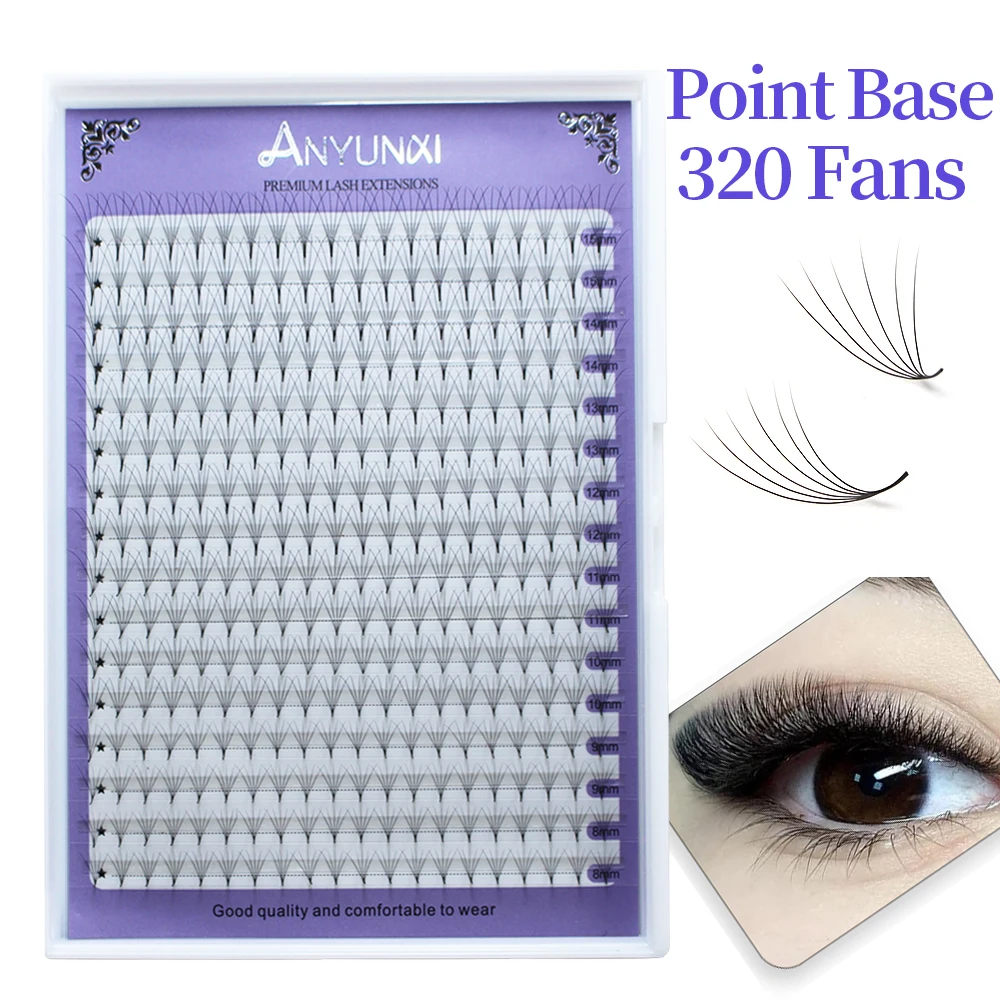 320Fans 16Lines Premade Volume Fans 8-15MIX 5D/6D10D/12D/14D/16D/20D Pointy Base Middle Stem Faux Mink Extension Eyelashes