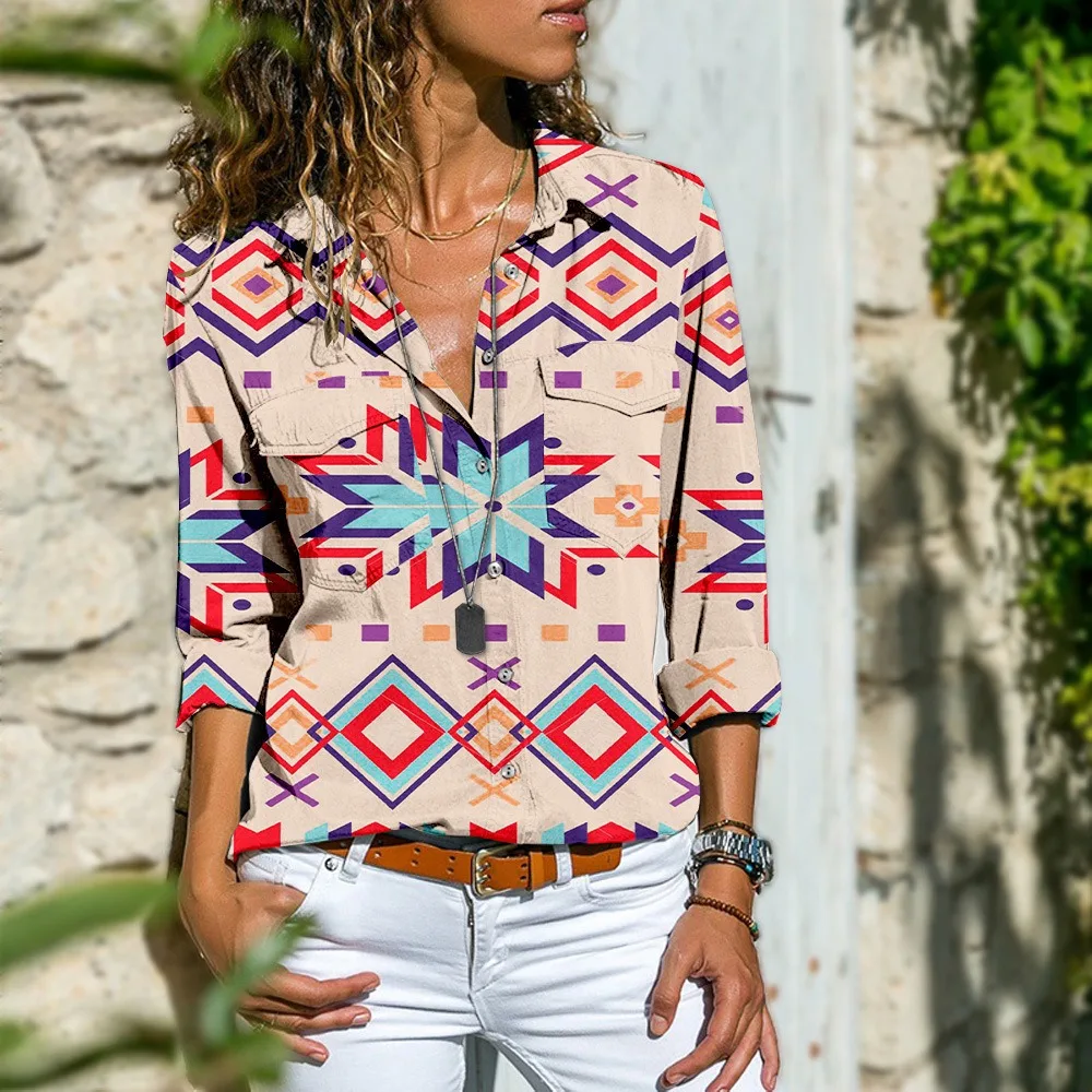 

Spring Shirt Women Retro Print Cardigan Autumn Tops Loose Harajuku Streetwear Oversized Blouse Long Sleeve Y2k Clothes Vacation