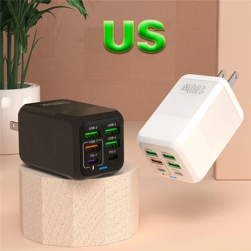 150W Super Quick Charger 10A Ultra High Speed Fast Charging 6 Ports PD Type C QC 3.0 USB C For iPhone Samsung Xiaomi Charger