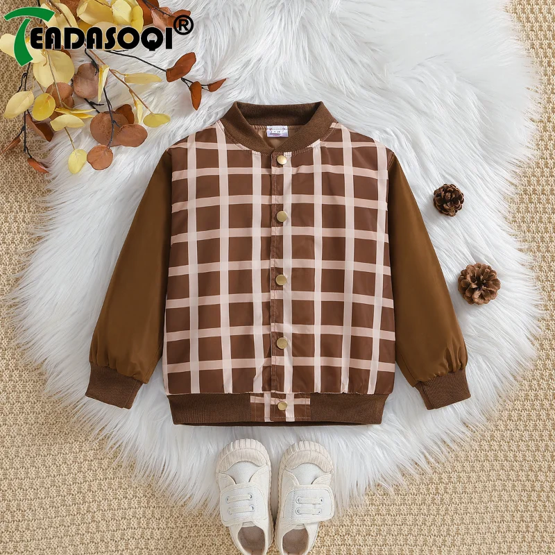 

3-7Y Boys Kids Spring Autumn Casual Jacket Cotton Long-sleeved Single-breasted Plaid Coat Warm Windproof Child Baseball Clothing