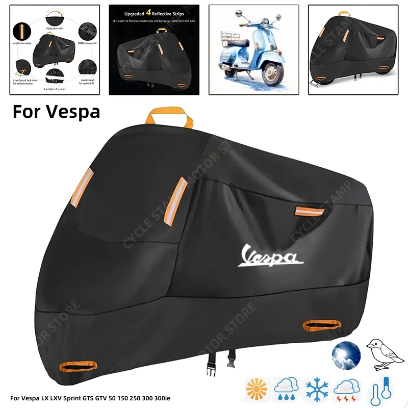 Cubierta impermeable para motocicleta Vespa LX LXV Sprint GTS GTV 50, 150, 250, 300, 300ie, protección al aire libre contra la lluvia, el polvo y los restos