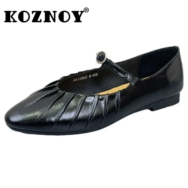 

Koznoy 1.5cm Cow Genuine Leather Point Toe Buckle Women Soft Soled Rubber Flats Slip on Leisure Shallow Summer Moccasins Shoes