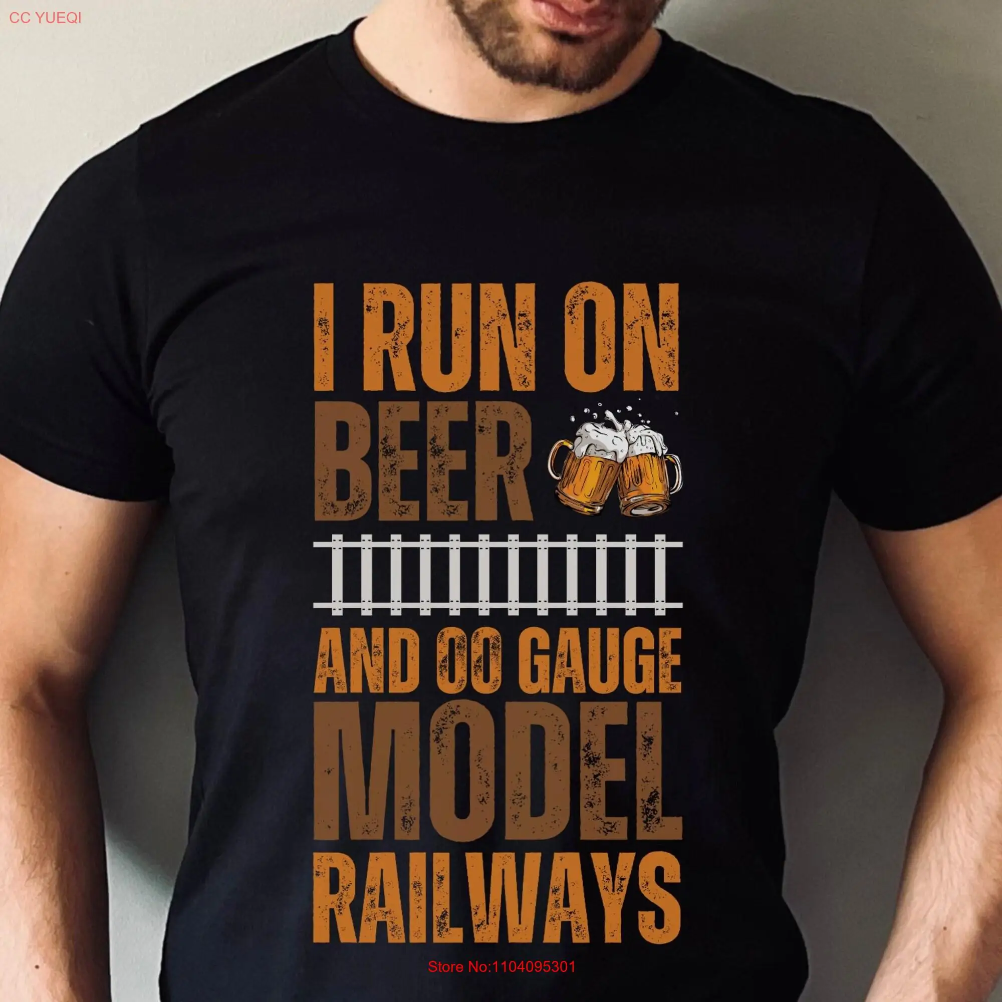 Mens Beer Train T Shirt OO Gauge Railway Modeller Funny Humorous I Run on and 00 Railways long or short sleeves