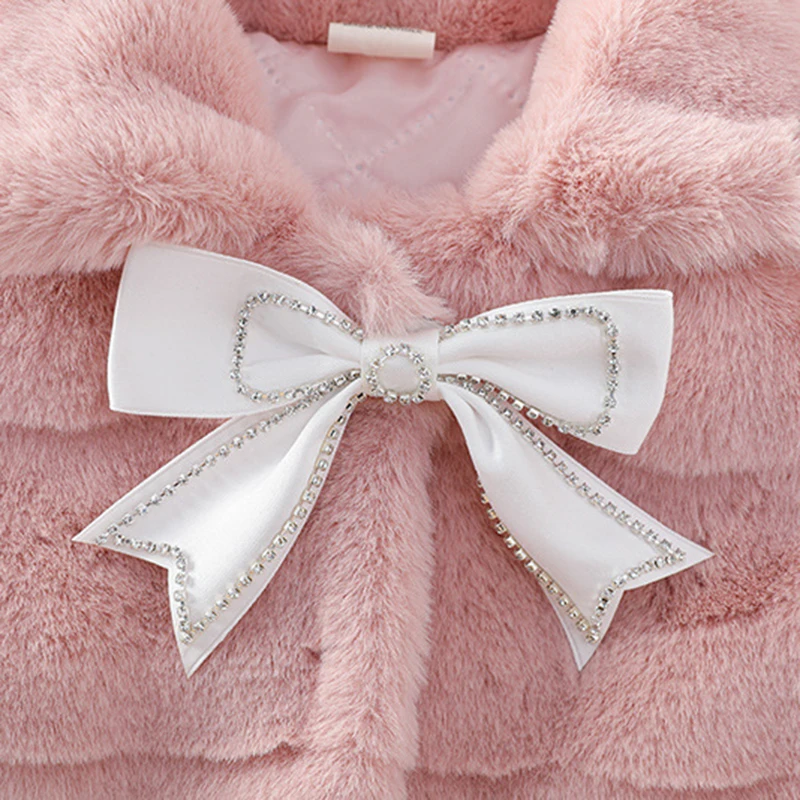 New Autumn Winter Warm Faux Fur Coat For Girls Jacket Baby Snowsuit Sweet Christmas Princess Outwear 1-5 Years Kids Clothes