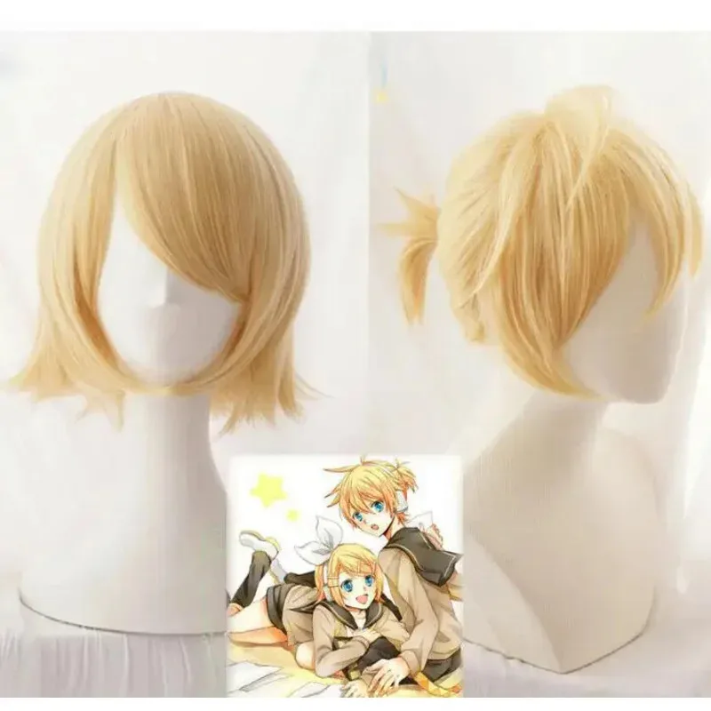 アニメ-ボーカロイド-リン-鏡音レン-ショートブロンド耐熱髪コスプレ衣装ウィッグ-nm35