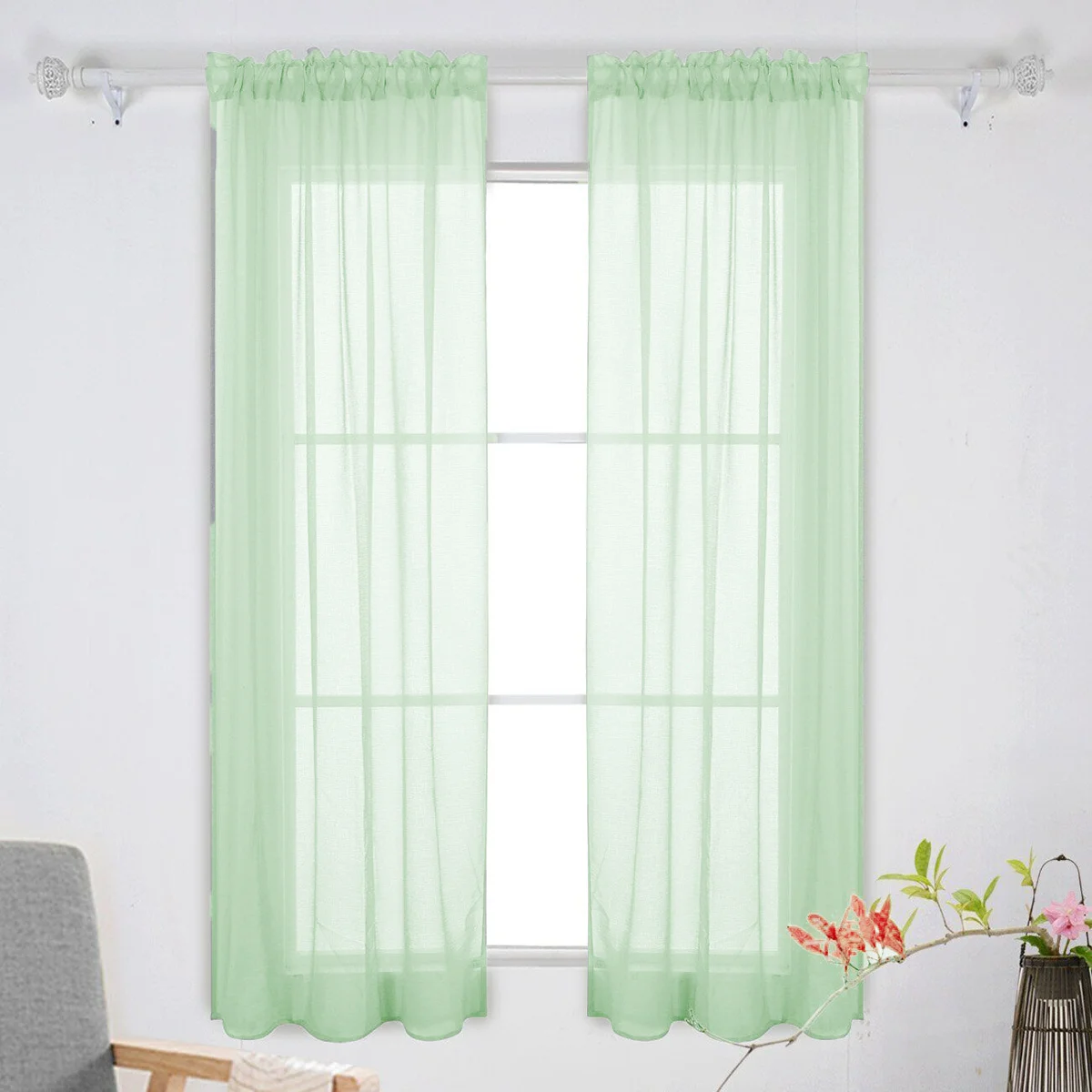 

Green Curtains 100X200Cm Sheer Tulle Window Voile For Bedroom Living Room Kitchen Hall Transparent Screen Home Furnishing