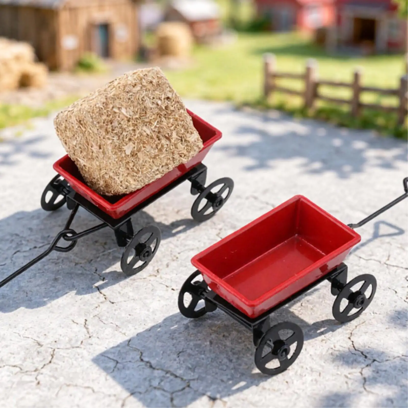 Miniature Tow Cart with Open Trailer Bin Decorative Miniature Iron Field Cart Rustic for Model Railroaders, Sandbox Models,