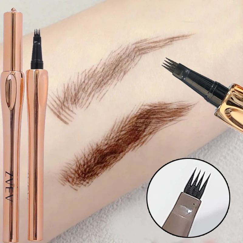 Dunkelbrauner 4-Punkt-Flüssigkeits-Augenbrauenstift, Microblading, langlebig, wasserdicht, Wild-Augenbrauen-Tattoo, unterer Wimpern, Eyeliner-Stift, Make-up