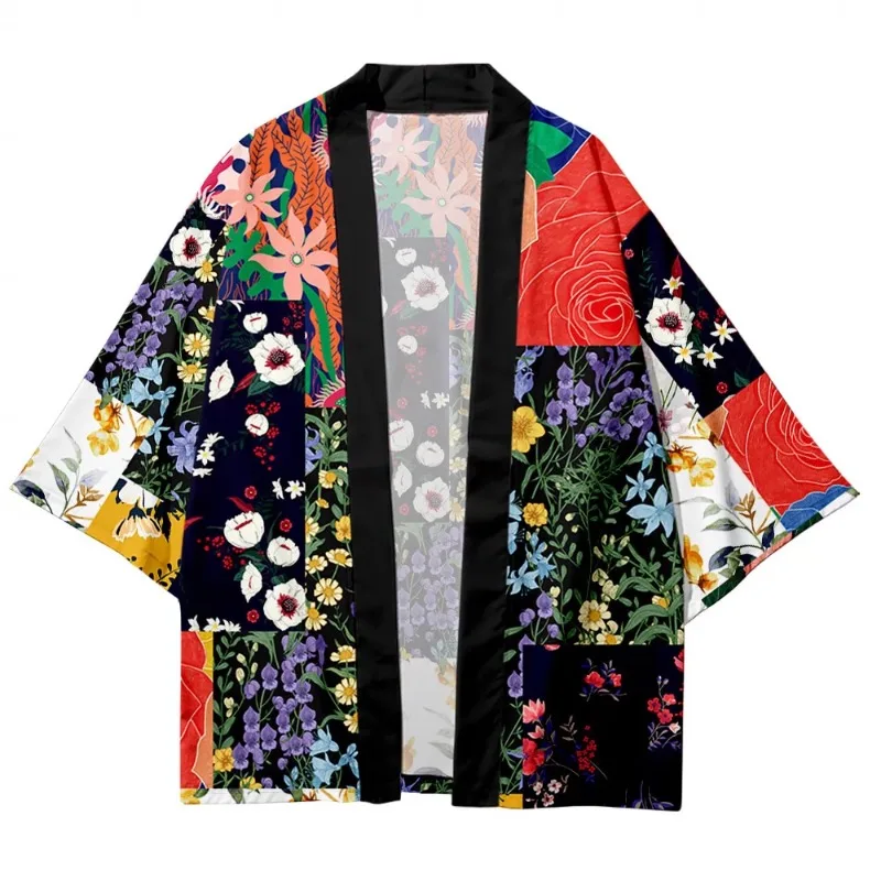 

Men's Shirts Summer Kimono Flower Splicing Digital Printing Shirt Cardigan Sunscreen Short Sleeves Coat Loose Casual Tops