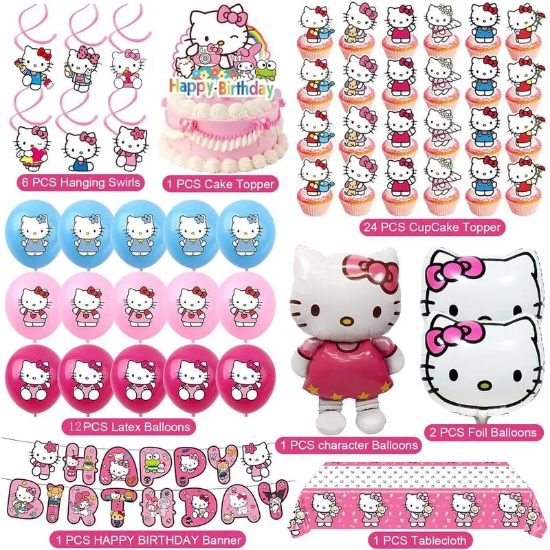 Hello Kitty Party Decorations: Birthday Banners, Cake Topper, Balloons, Tablecloth and Twister Set – Party Decorations view 2