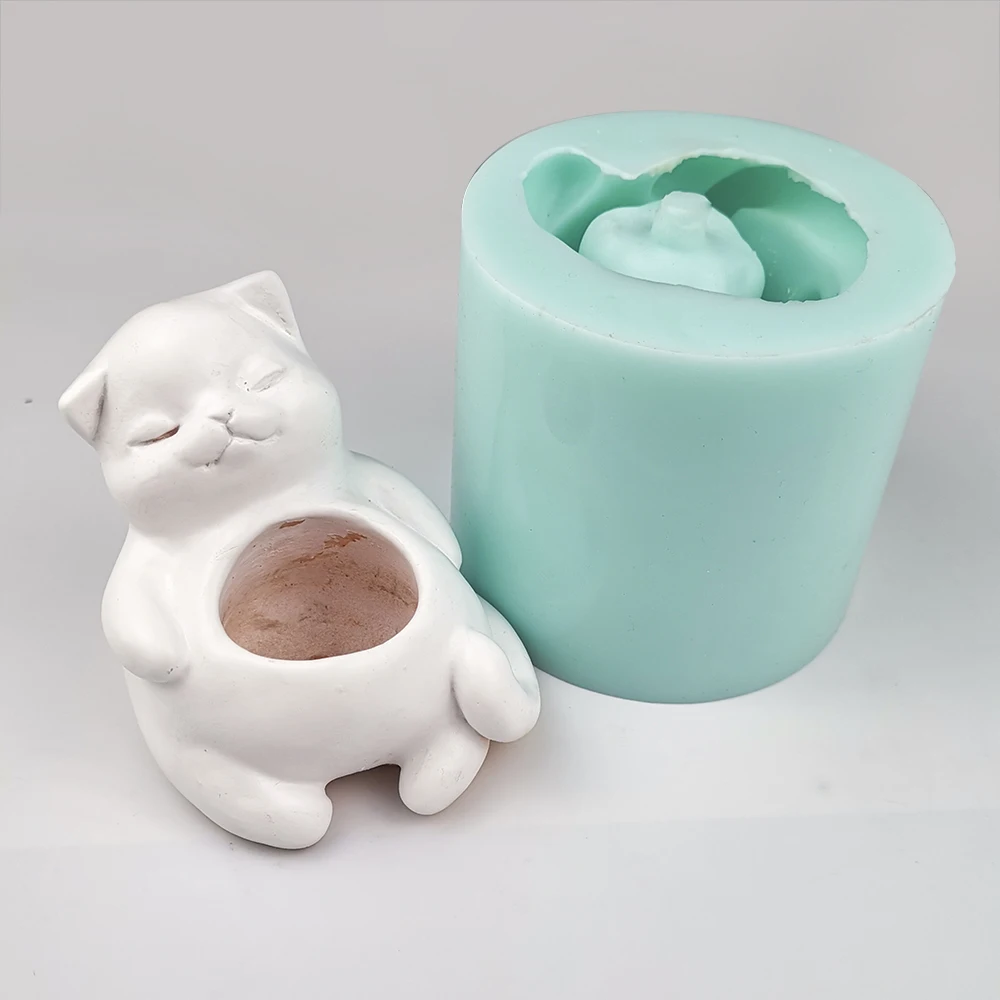 Cute Animal Cat Concrete Mould Succulent Plant Pot Flowerpot Silicone Mold Handmade Creative Plaster Resin Crafts