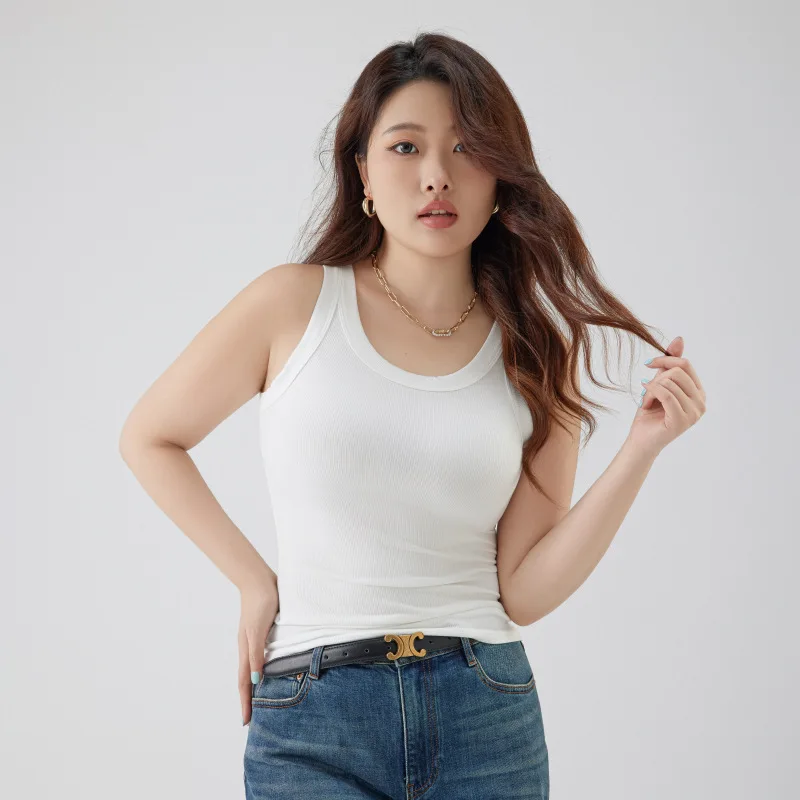 Yapher Women's Sleeveless Solid Color Tank Top Wide Strap Slim Fit Cami Plus Size Breathable Basic Undershirt for Summer Vest