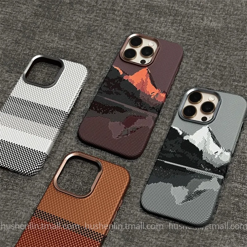 

2026 Новый карбоновый чехол Mountain Relief для iPhone 16 15 Pro Max MagSafe, задняя крышка, жесткая рамка с кнопками из ПК, защитный чехол для телефона
